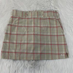 Oakley womens athletic skort tan pink plaid golf tennis size 10
